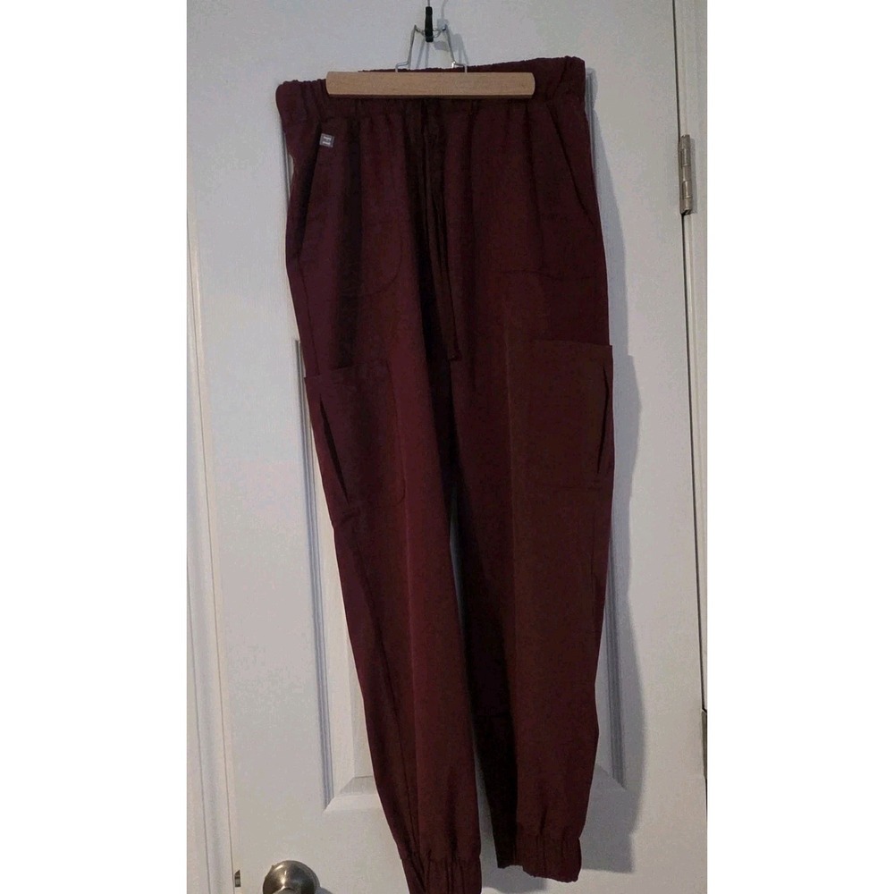 Hanes Comfort Fit Jogger Scrub Pants Women Burgundy Cargo Pockets M HSB101